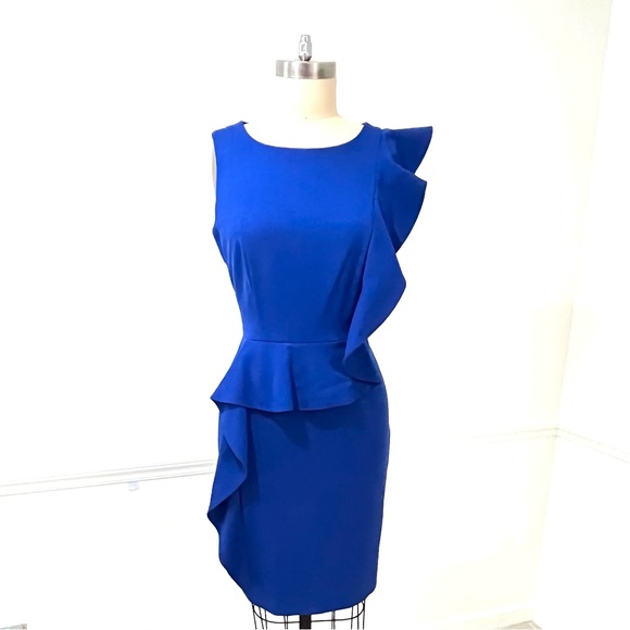 Y2K era 80s inspired office to evening dress with huge asymmetrical ruffle. - Picture 3 of 3